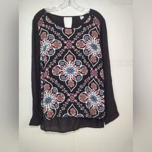 Old Navy Black Top with Colorful Floral Design Size (L)